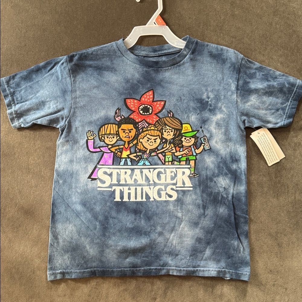 Netflix Stranger Things Kids Unisex Blue Tie-Dye T-Shirt Size M 8 NEW